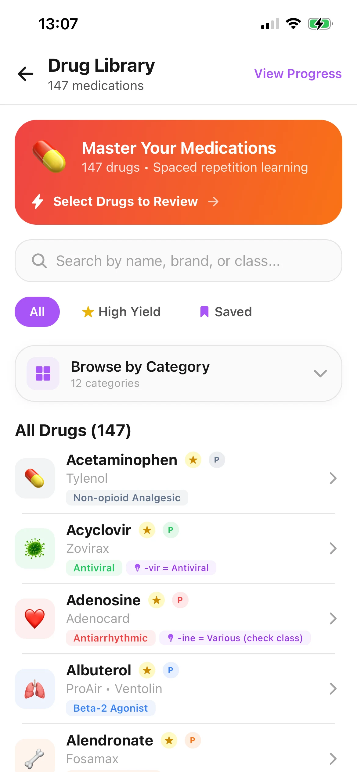 Nursing pharmacology drug library