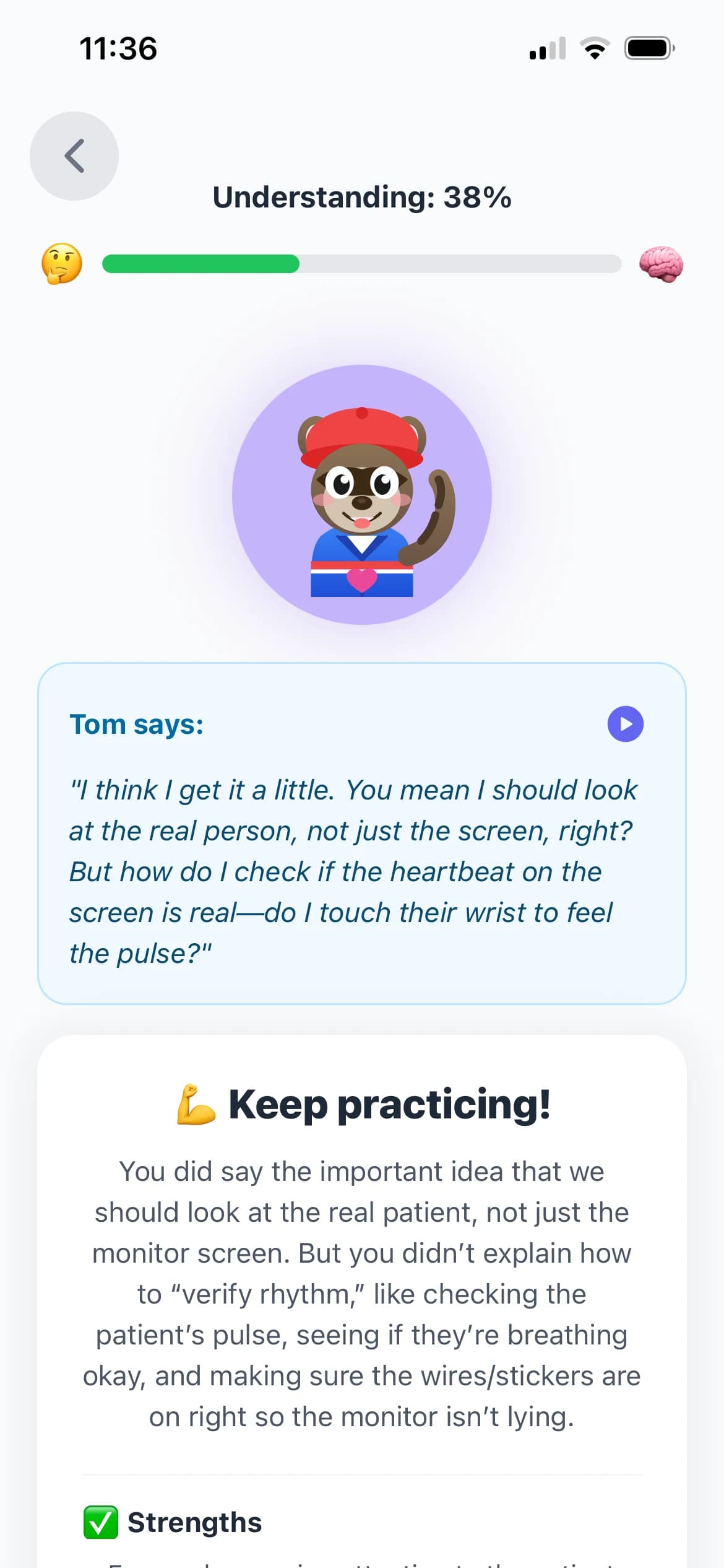 Feynman Mode feedback on a nursing explanation