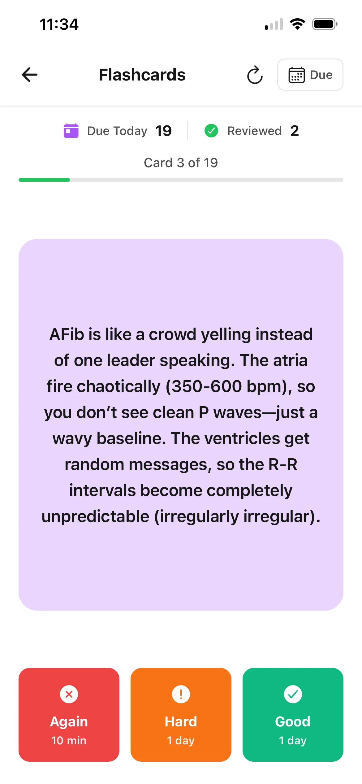 Nursing flashcard with an explanation