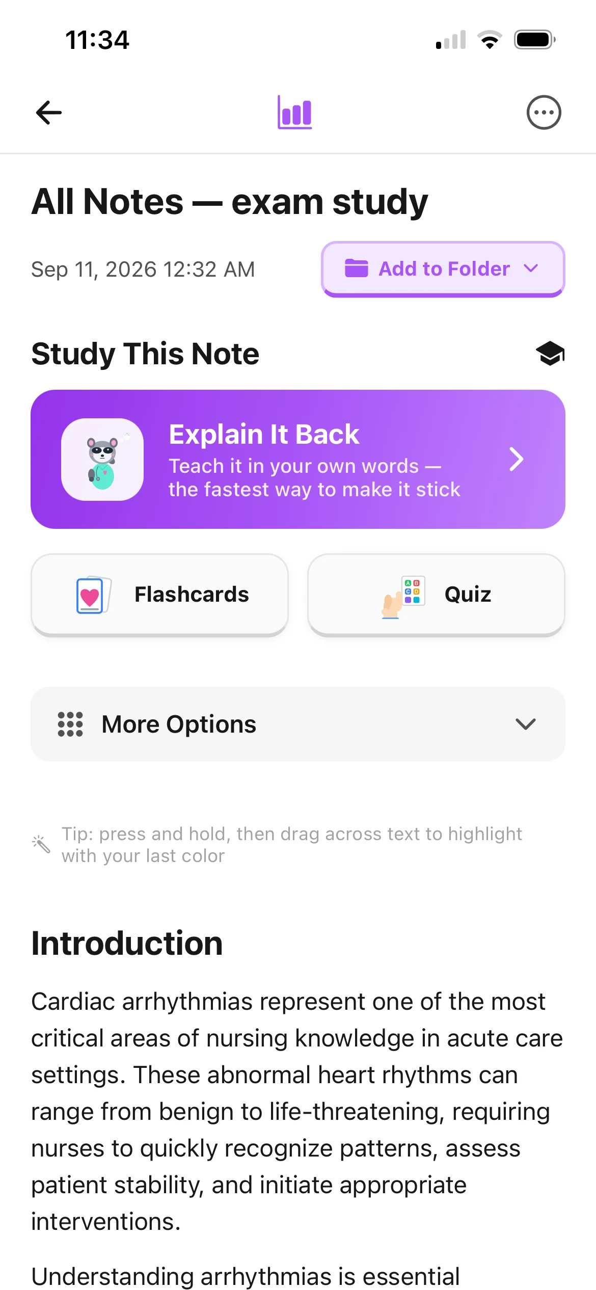 Nursing study note with source material and study tools